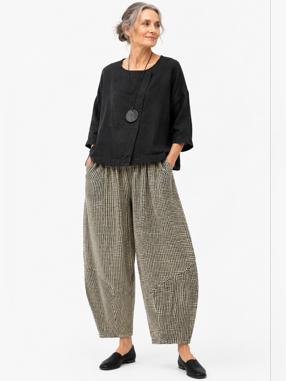 GUDRUN SJÖDÉN ORGANIC COTTON CHECK PLAID BARREL LEG CROPPED PANTS SZ XL